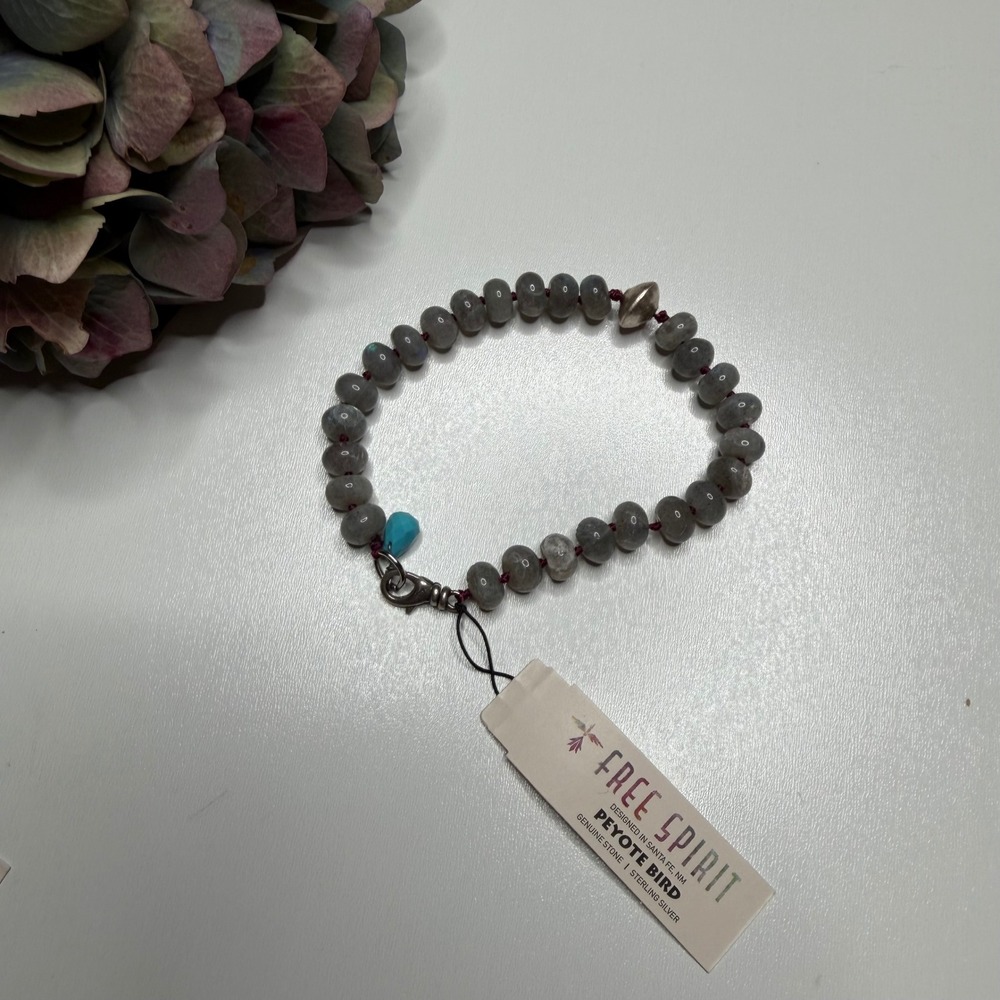PEYOTE BIRD Free Spirit Bracelet Gray Labradorite Turquoise Sterling Silver NEW